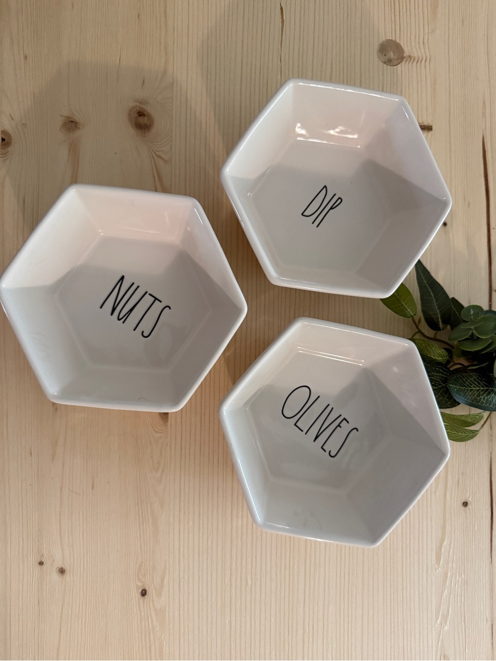 Set of 3 service dishes Rae Dunn nuts olives dip hexagon